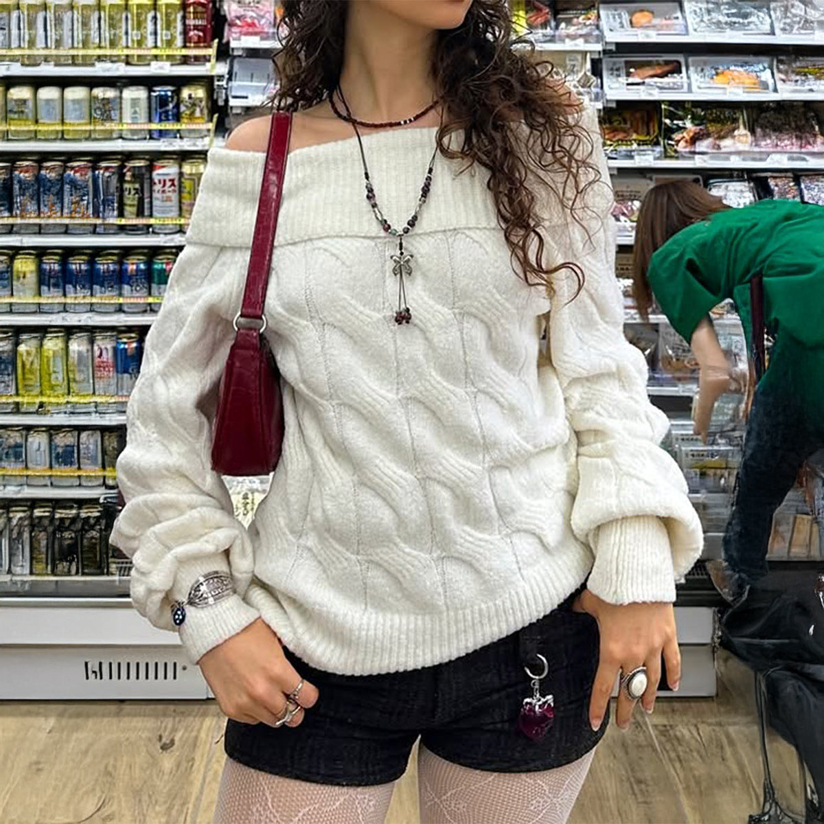 Enkel mode, skulderbar sweater i uld til kvinder