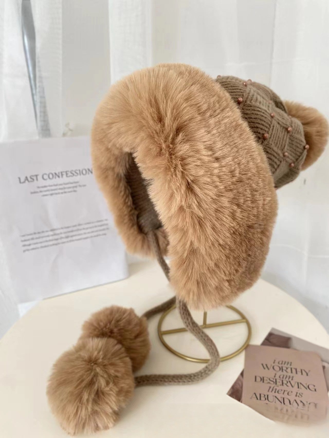 Knitted Hat Female Winter Cute Cartoon Pearl