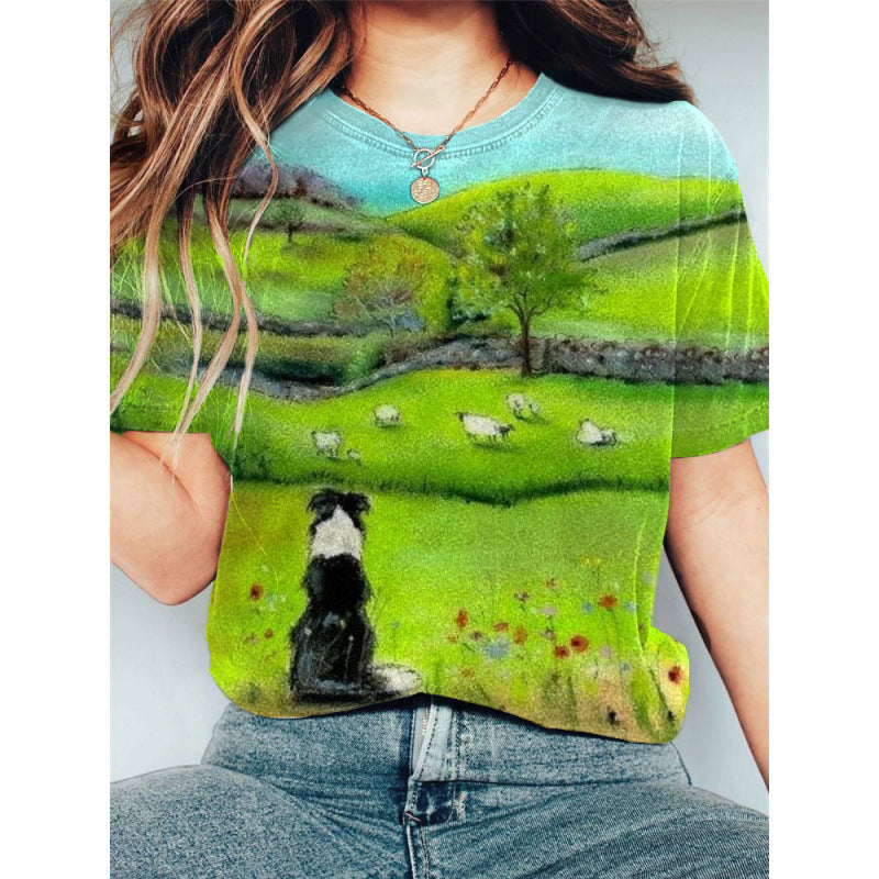 Women's T-shirt Crew Neck Short Sleeves Loose Fit 3D Print