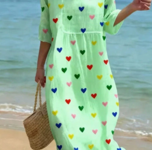 Women's Loose Round Neck Fashion Premium Long Sleeve Printed Dress