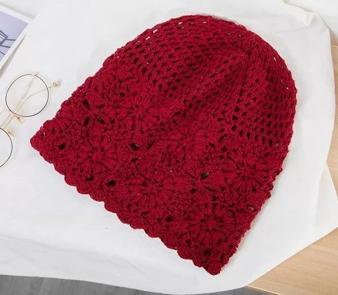 Handmade Crochet Baotou Hollow Wool Sweet Art Knitted Thin Section Pile Heap Cap