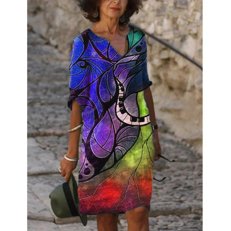 Women's Printed Loose Bamboo Fiber Linen Floral Short Sleeves