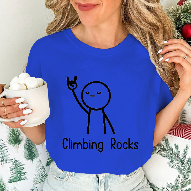 Climbing-Print T-Shirt Casual Short-Sleeve Top