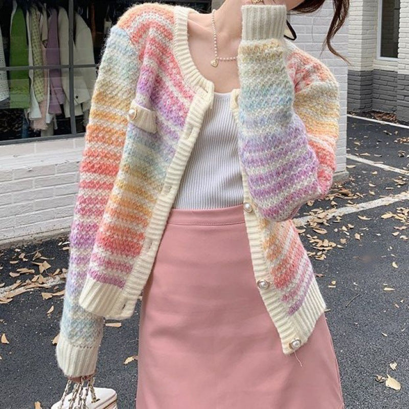Women's Short Coat Color Striped Sweater Coat