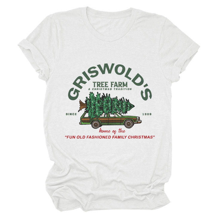 Christmas Tree Letters Fashion Short-sleeved Christmas Round Neck Women's T-shirt