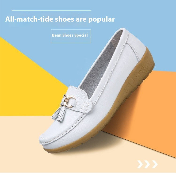Genuine Leather Non-slip Beef Tendon Flat Loafers Women's Pumps Slip-on Plus Size Women's Shoes