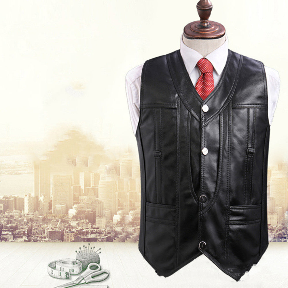 Middle-aged And Elderly Men's Top Layer Leather Vest For Fishing