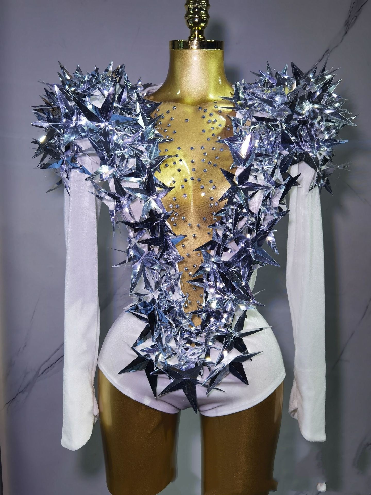 Sexy Golden Three-dimensional Five-pointed Star Exaggerated High Padded Shoulder Jumpsuit