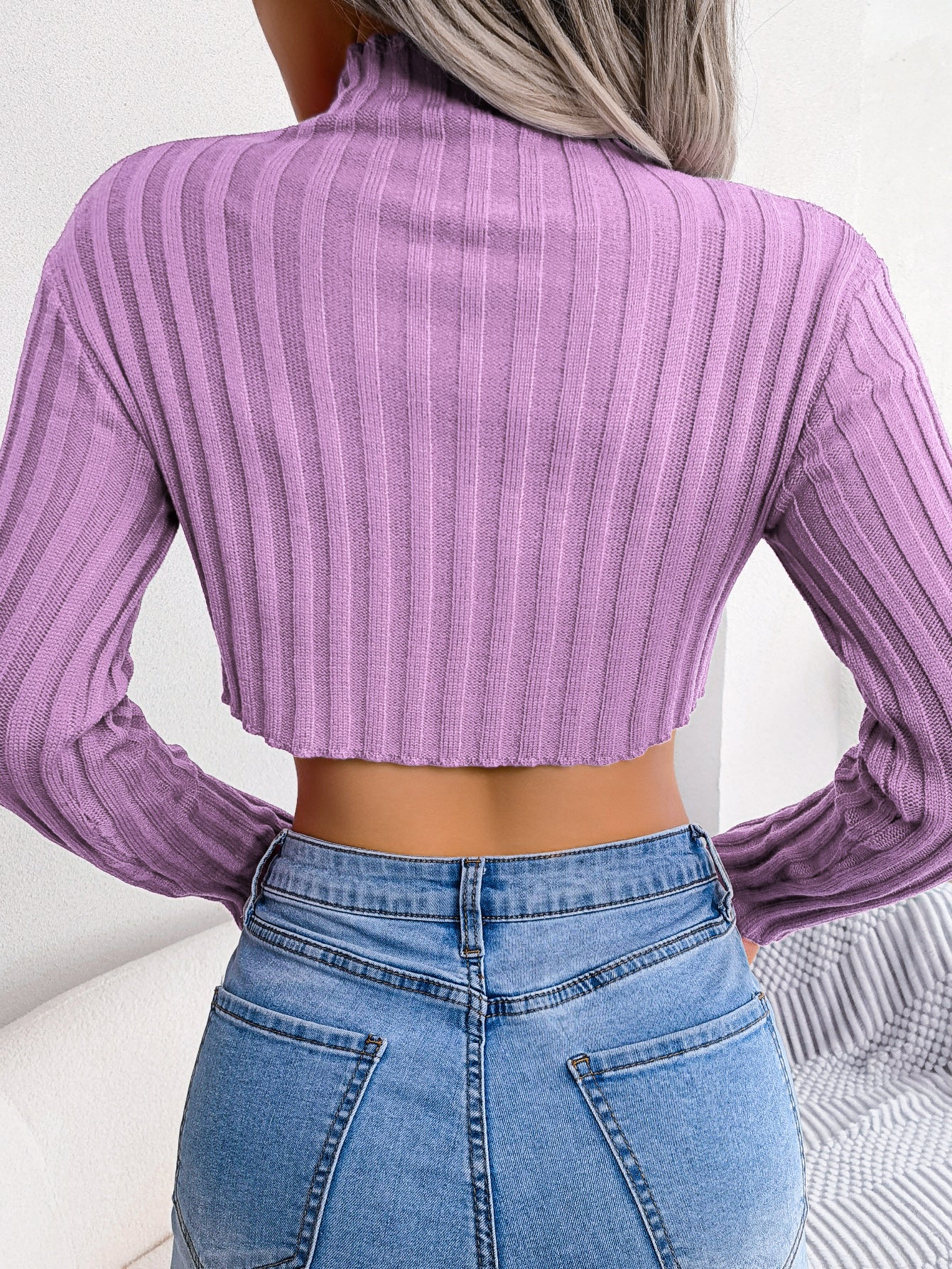 Women Sexy Half Turtleneck Asymmetric Long Sleeve Knit Top