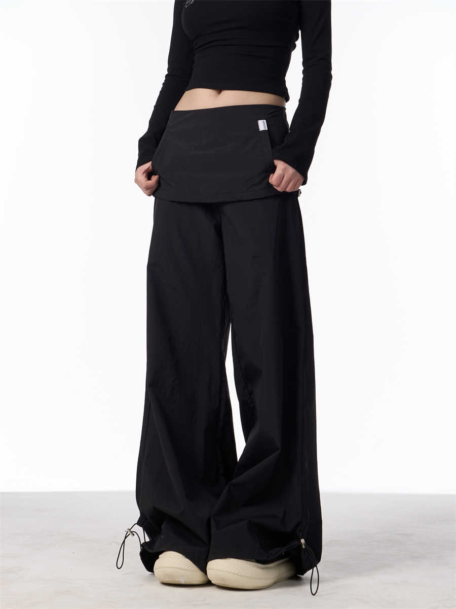 Women's Fake Two-piece Overalls Bandage Dress Wide-leg Casual Pants
