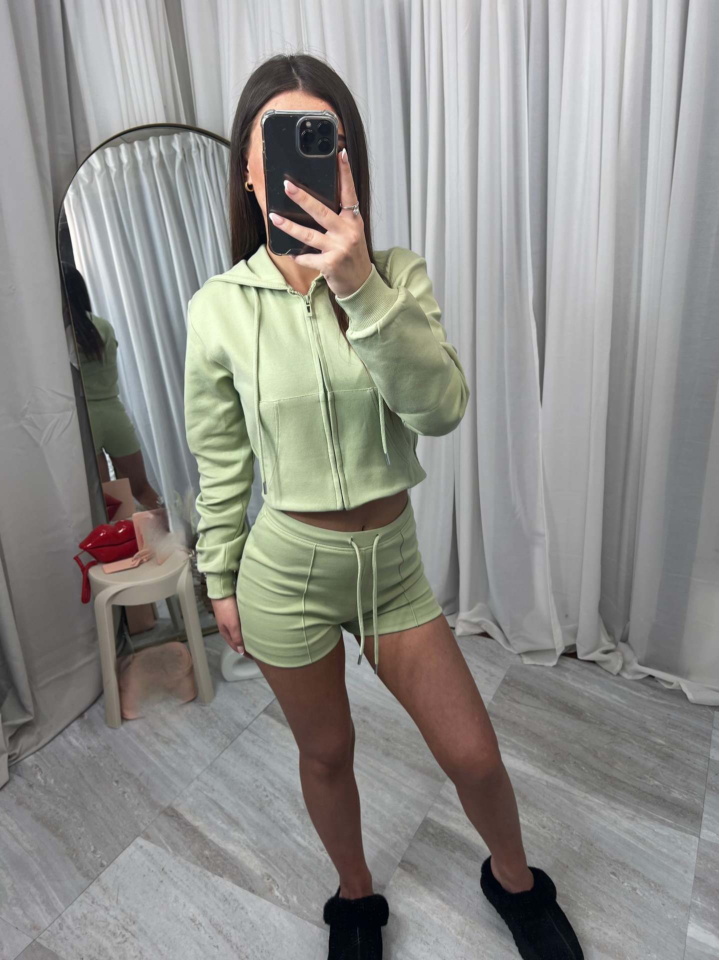 Dame Hættetrøje Oversized Sweatshirt Med Lommer Og Shorts Todelt Sæt