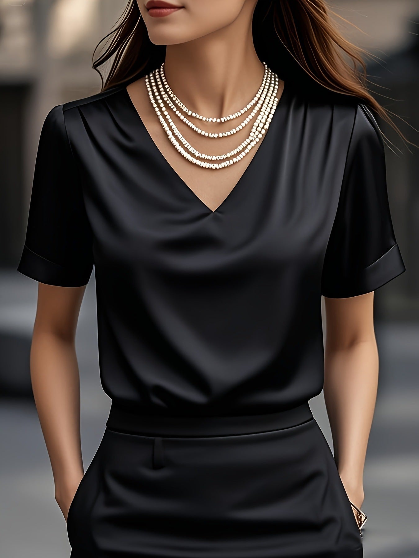 Summer Solid Color Pendant Small V-neck Short-sleeved Shirt Comfortable All-matching
