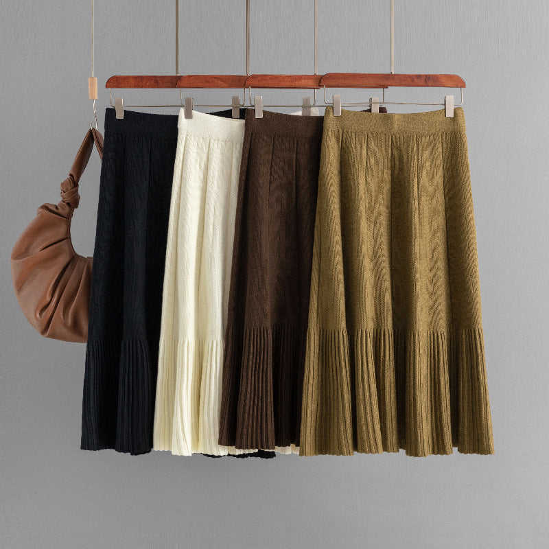 Waist Slimming Pleated Skirt Mid-length Women