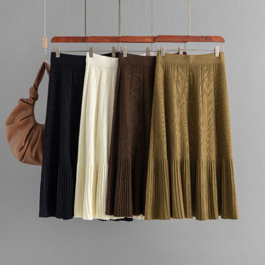 Waist Slimming Pleated Skirt Mid-length Women