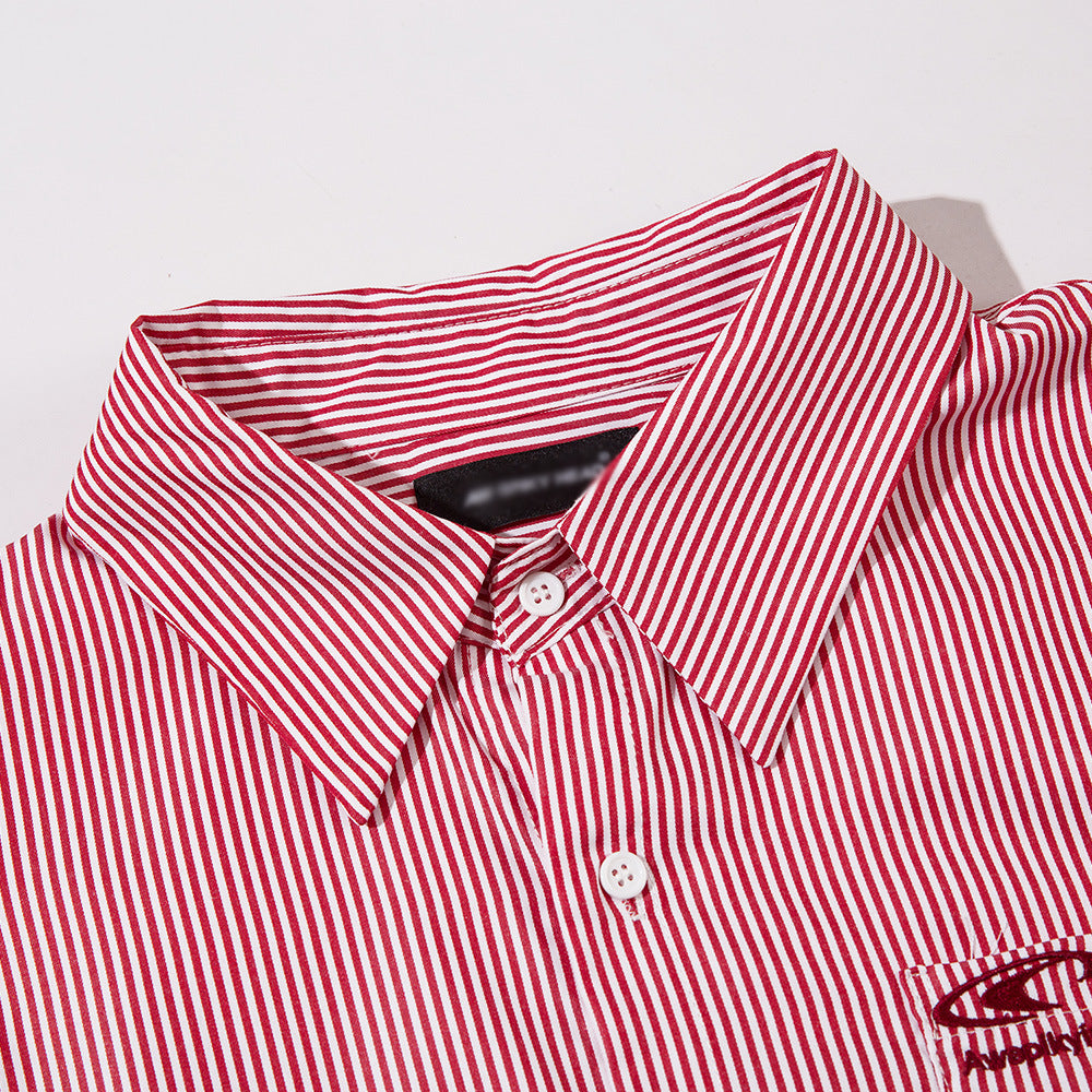 Vertical Striped Long-sleeved Shirt Men's Autumn Loose American Style