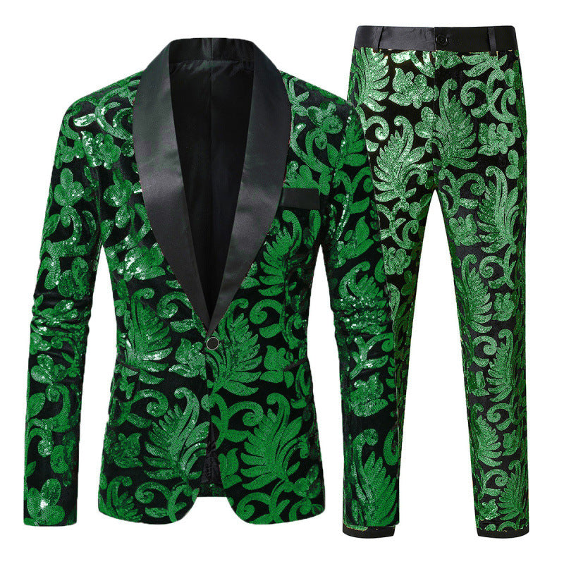 Men's Sequin Patterned Suit Two-piece Set