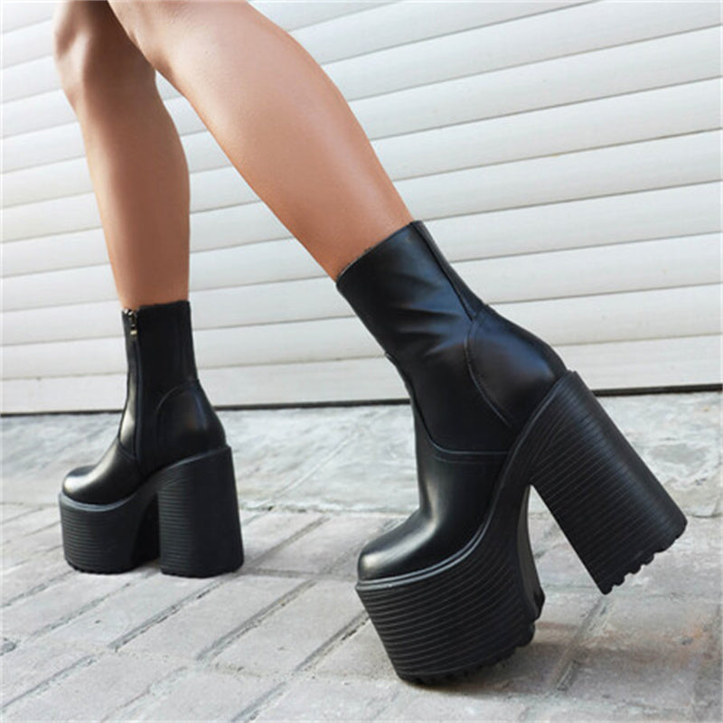 Women's Chunky Heel Round Toe Platform Booties