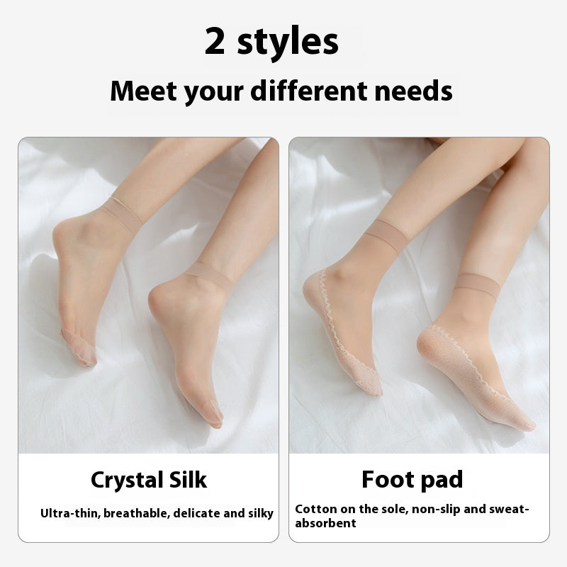 Cotton Base Mid-calf Anti-snagging Silk Springsummer Thin Anti-slip Breathable And Wearable Invisible Flesh Color Short Stockings
