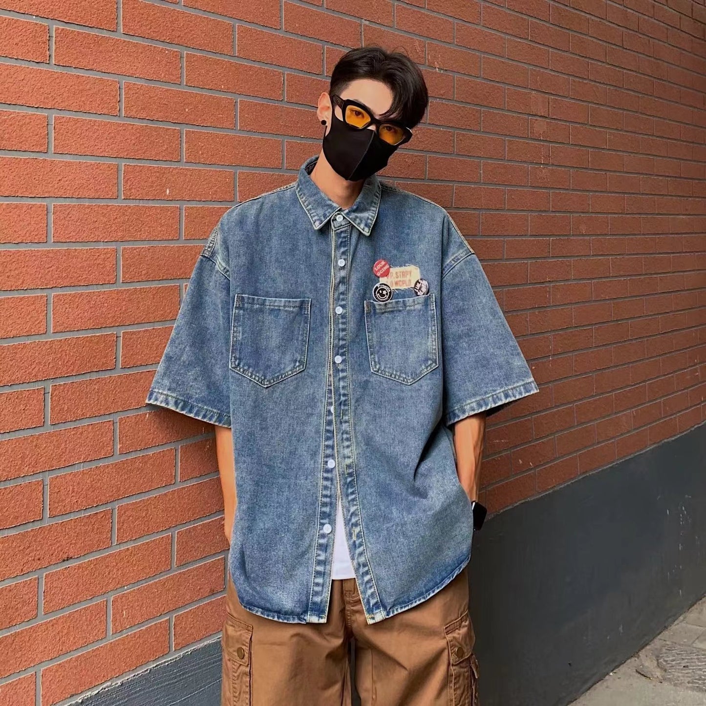 Denim Short Sleeve Lapel Youth Popularity Art Blouse