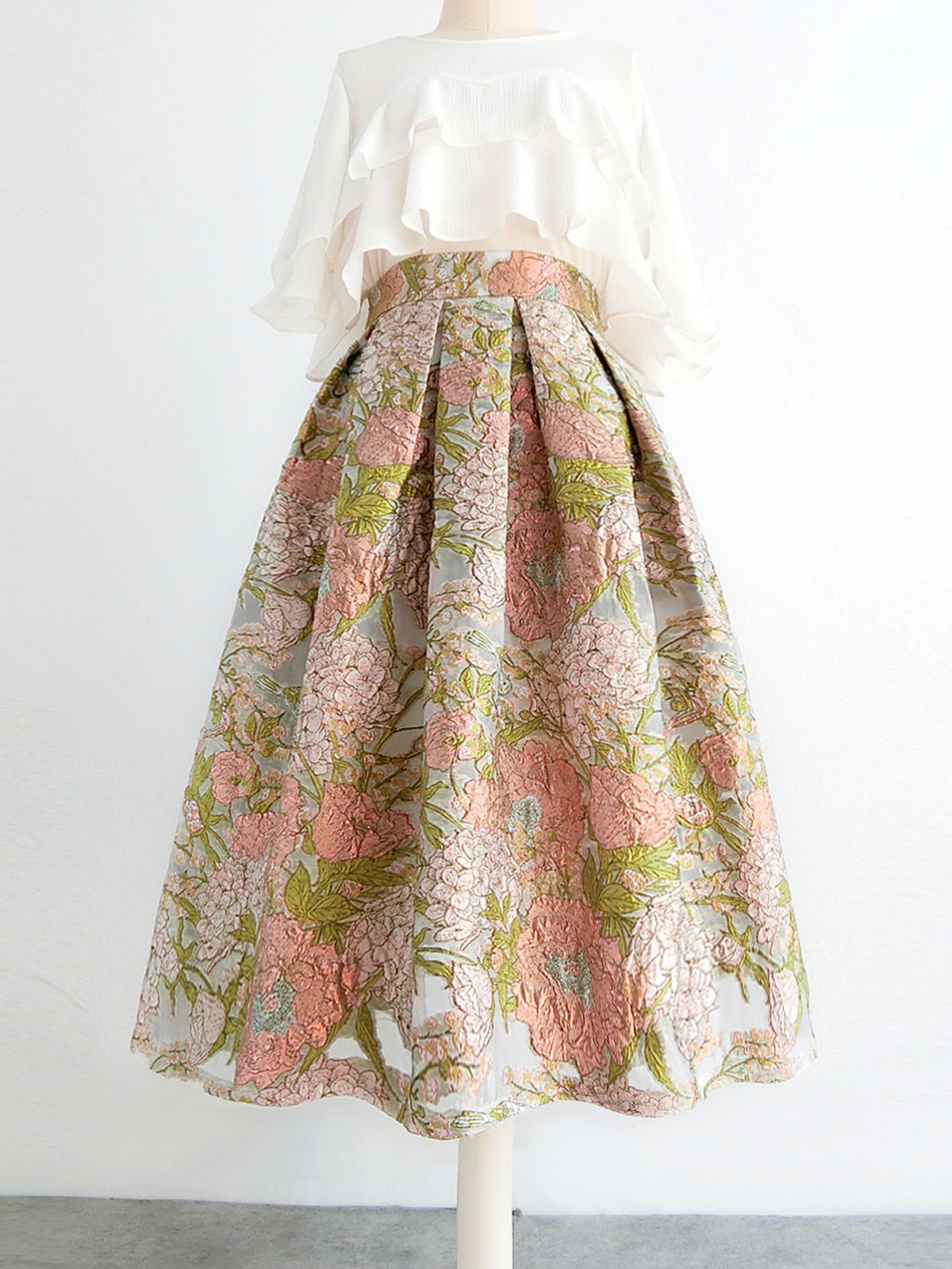 Organza Pettiskirt Embroidered High Waist Midi Skirt