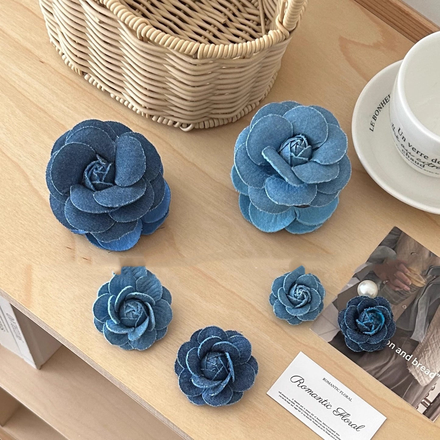 Denim Camellia Pearl Barrettes Sweet Hair Band