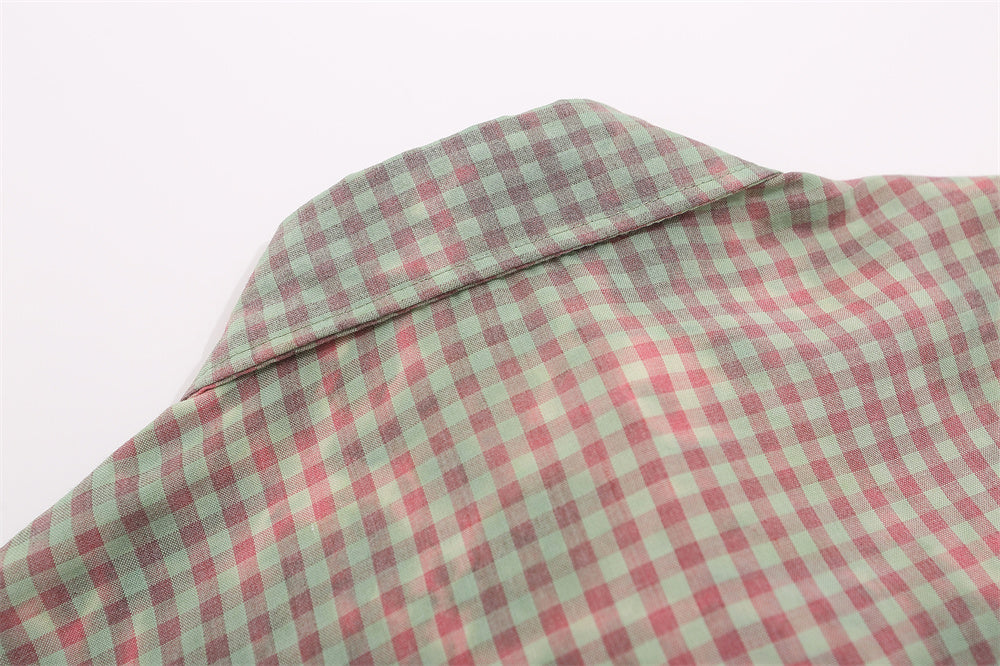 Plaid Tie-dyed Long-sleeved Shirt Men's Street Fashion American Design Sense