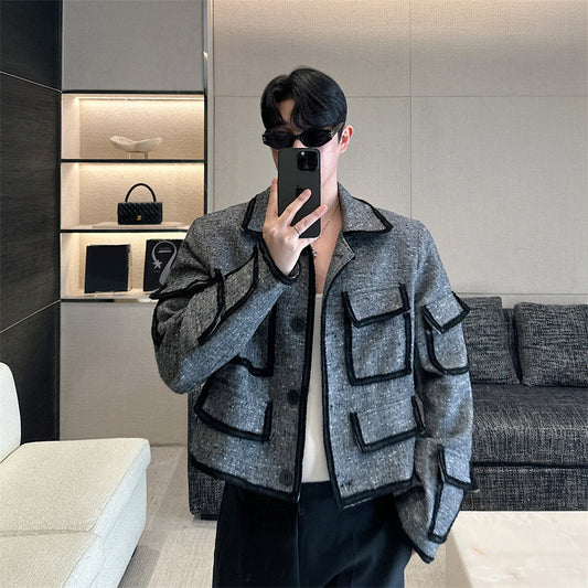 French Niche Multi-pocket Decorative Short Jacket Men's Coat