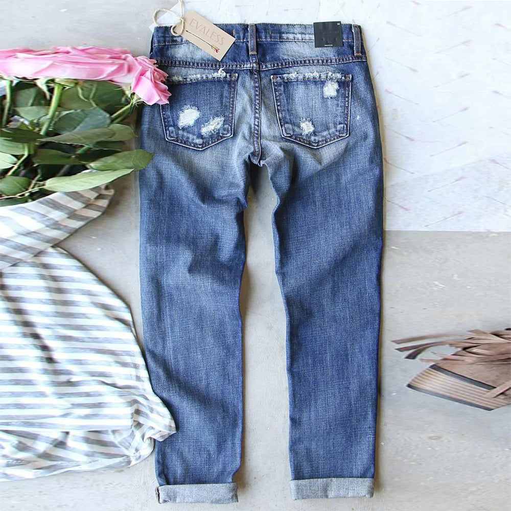 Women's Jeans Ripped Print Patch