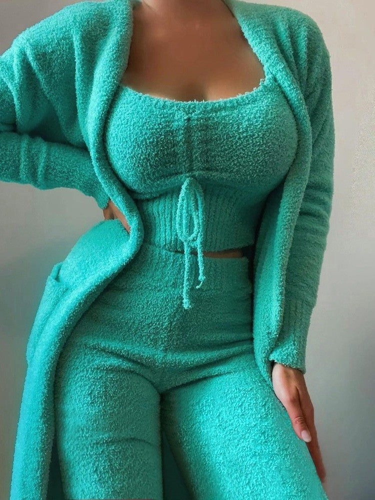Womens Casual Solid Color Long Sleeve Slimming Three Piece Set