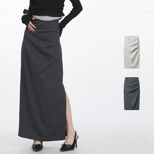 Retro Pleated Design Casual Temperament Midi Skirt