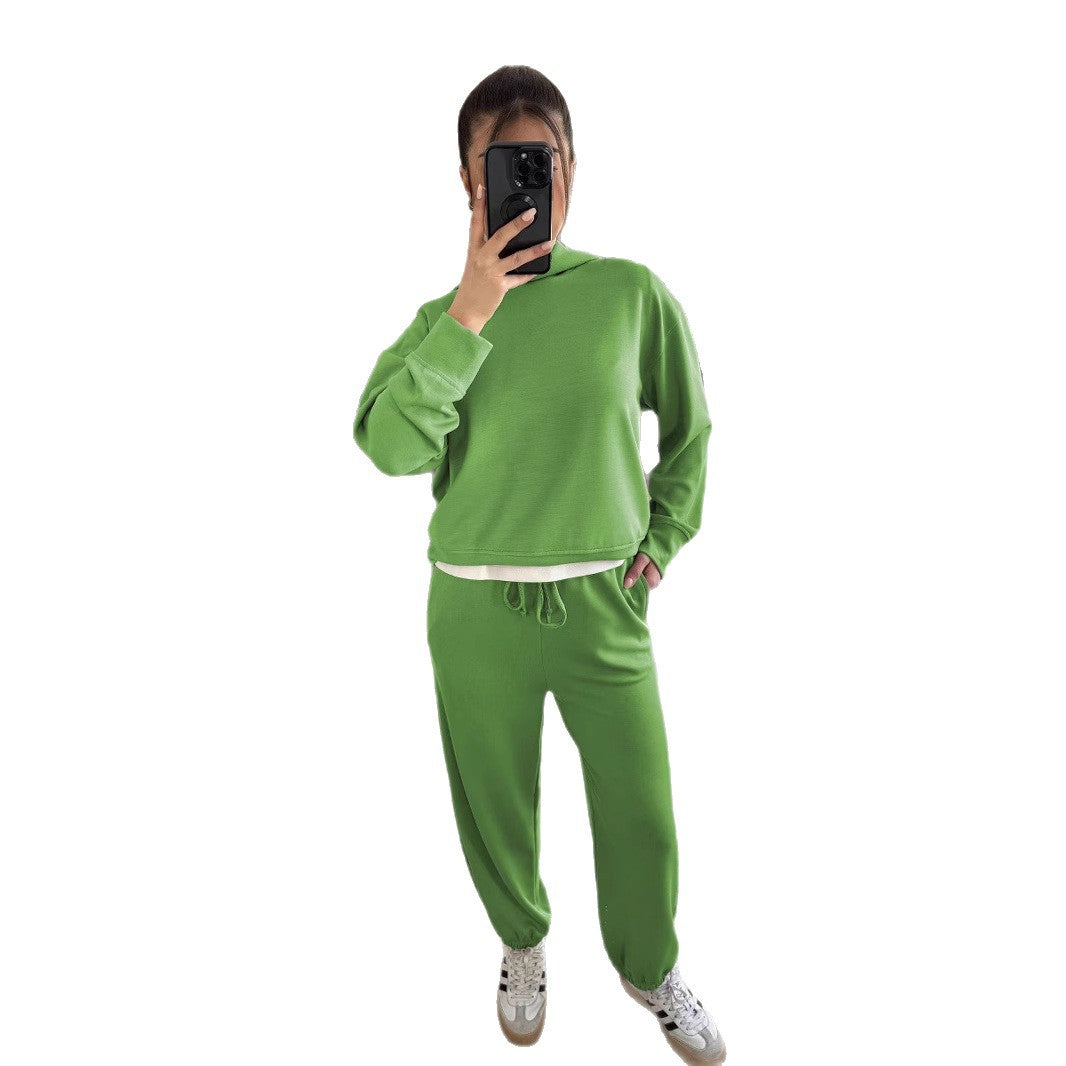 New Women's Solid Color Hooded Sweatshirt Two Pieces