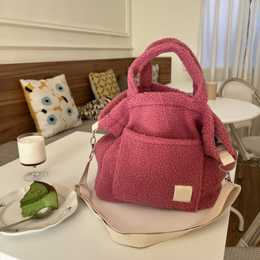 Niche Lamb Wool Cross-body Bag With Large Capacity