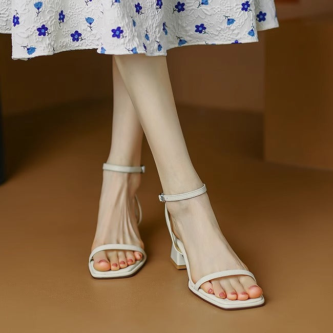 Women's Summer Square Toe Open Toe Mid Heel Sandals