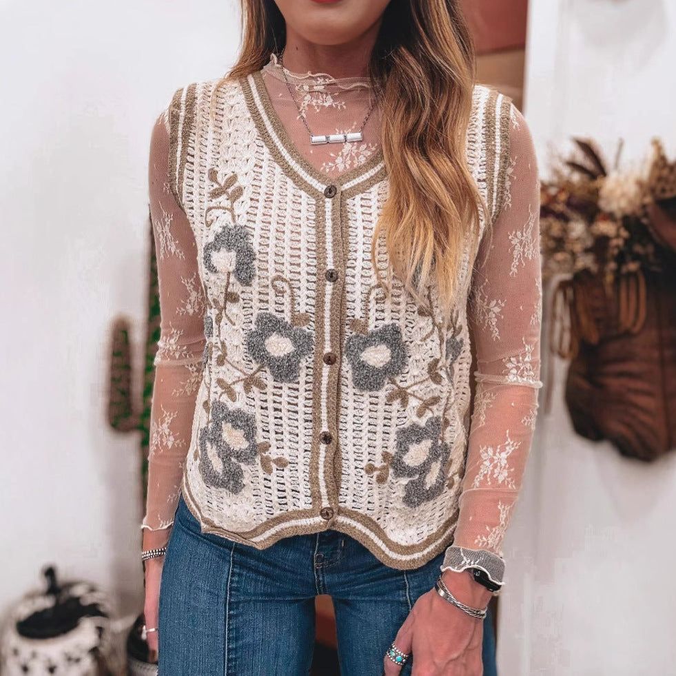 New Women's Hollowed-out Sleeveless Embroidered Cropped Vest Top
