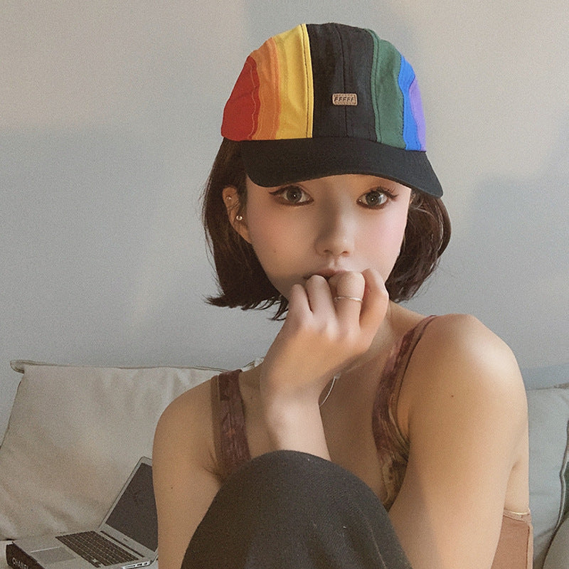 Korean Ins Rainbow Color-blocking Peaked Cap Sun-proof Quick-drying