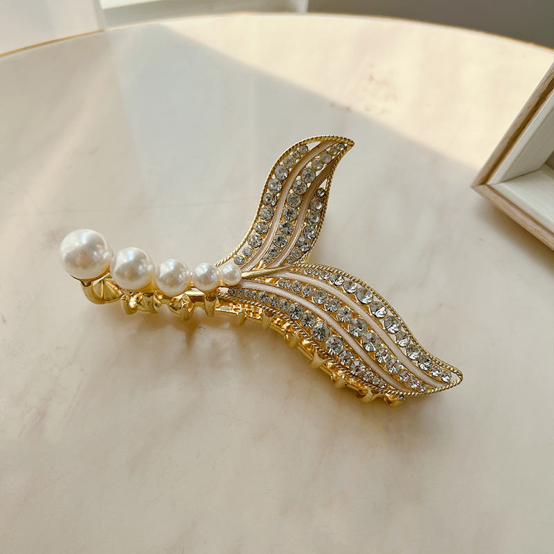 Pearl Fishtail Hairpin Back Head Advanced Rhinestone Clip