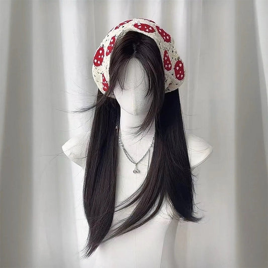 Breathable Mid-length Black Long Straight Forehead Lace Wig