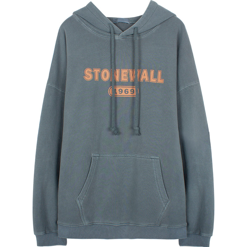 Women's American Retro Grey Blue Hooded Letter Sweatshirt