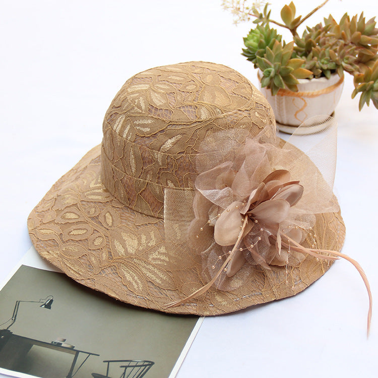 Women's New Lace Mesh Flower Big Brim Sun Hat