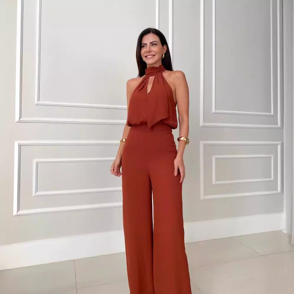 Cutout Crew-neck Sleeveless Top And Wide-leg Pants Chic Set