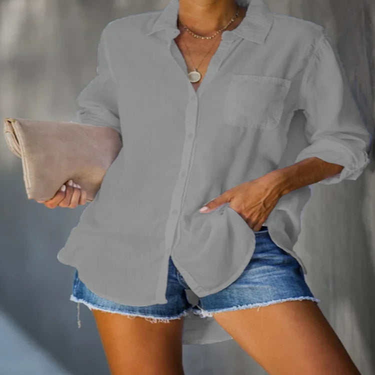 Commuter Lapel Long Sleeve Solid Single Breasted Cardigan Shirt