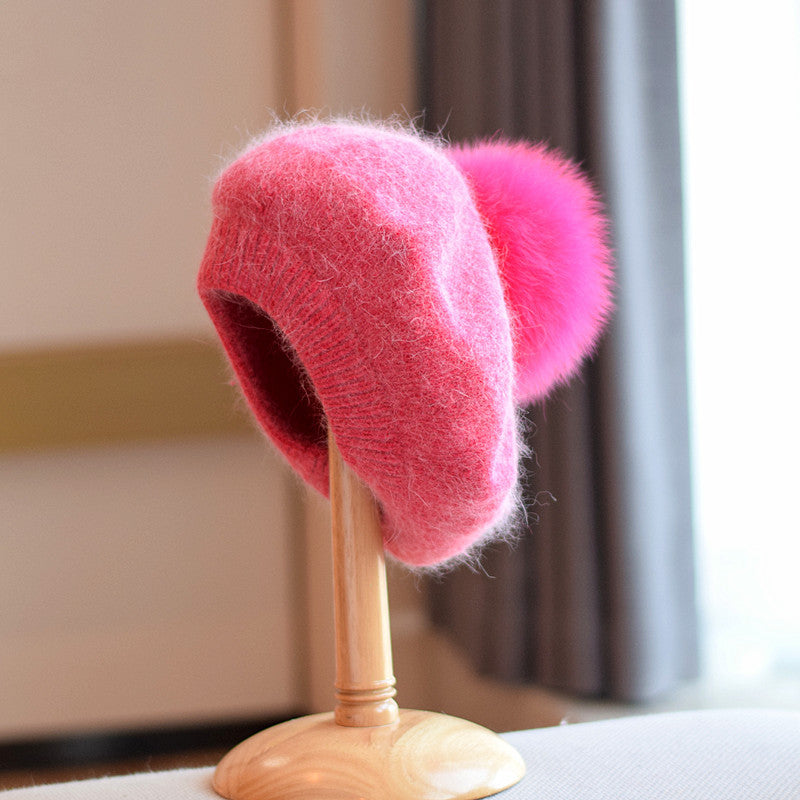 Women's Thin Autumn And Winter Knitting Warm Fur Ball Hat