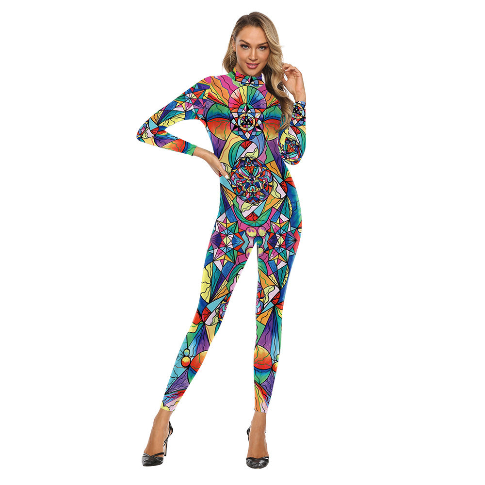 Fashion New Performance 3D Painted Print Casual Bodysuit