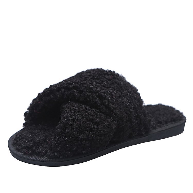 Cross Sheep Curl Slippers For Outer Wear