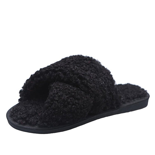 Cross Sheep Curl Slippers For Outer Wear