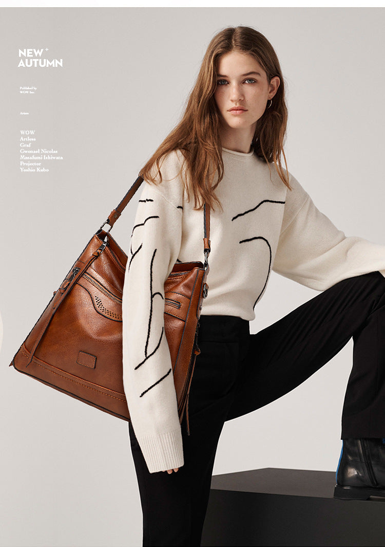 One Shoulder Vintage Tote Bag In Soft Leather