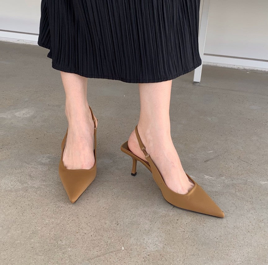 Pointed Stiletto Mid-heel Shoes Back Empty Toe Sandals