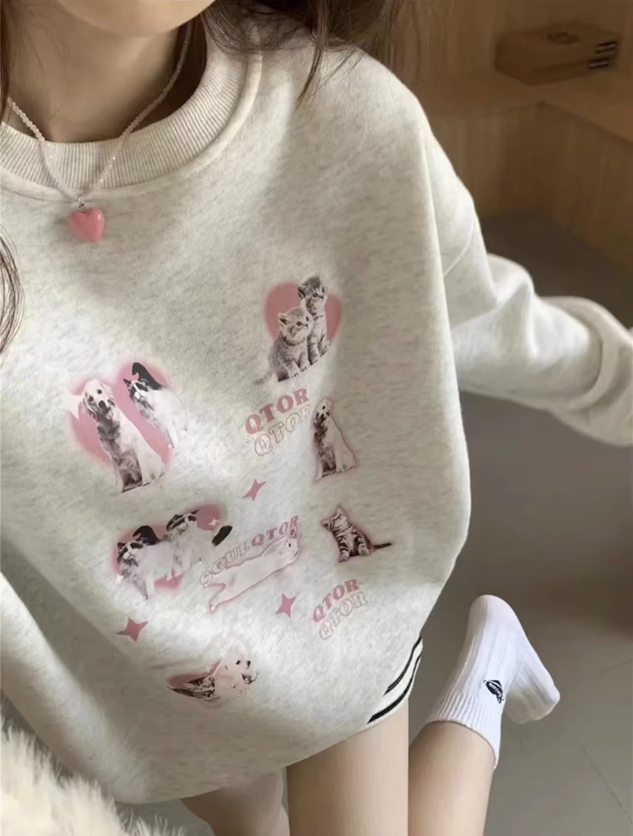 Rundhalset Løs Sweater til Damer Uden Hætte
