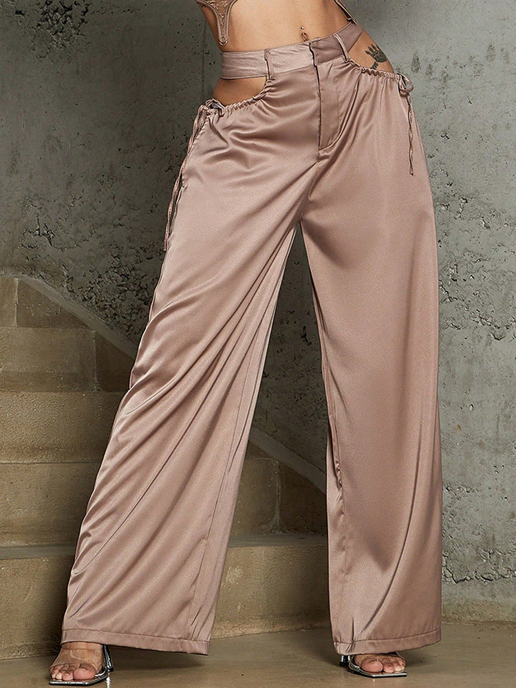 Waist Hollow Buckle Female High Waist Straight Pants