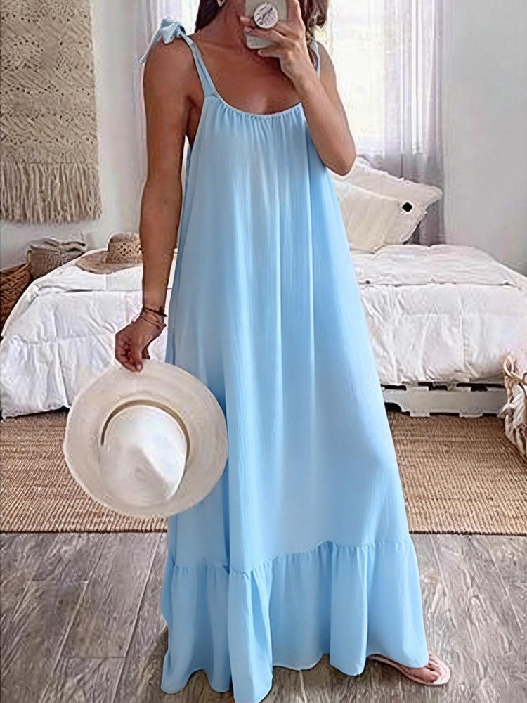 Casual Sling Dress With A U-neck Classic Pleating And Multiple Color Options